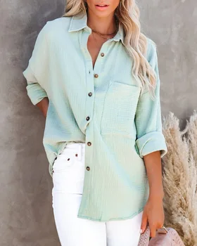Women's Long Sleeve Collared Button Down Work Shirts Ladies Tops Casual Blouse 1
