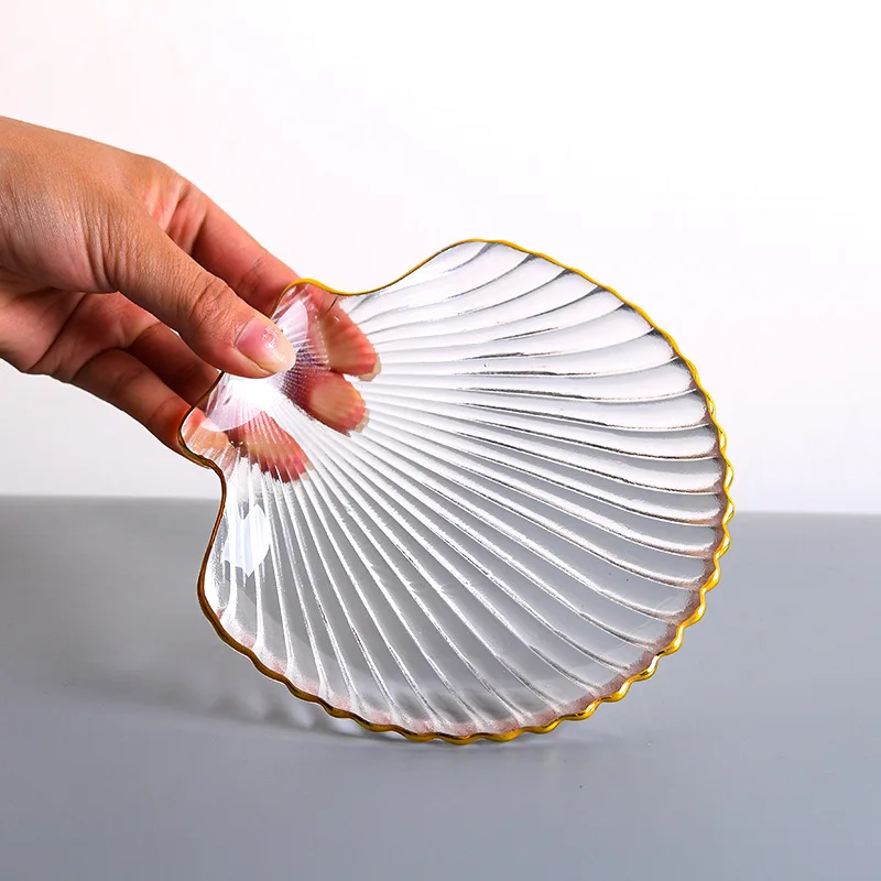 Ocean Glass Meal Plate Irregular Dessert Salad Dried Fruit Snack Decoration Sea Snail Sea Star Shell