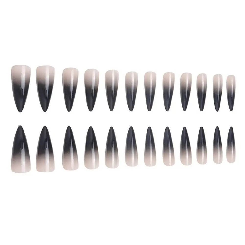 24pcs Nail Tips Gradient Black DIY Full Cover Long Stiletto Fake Nails French