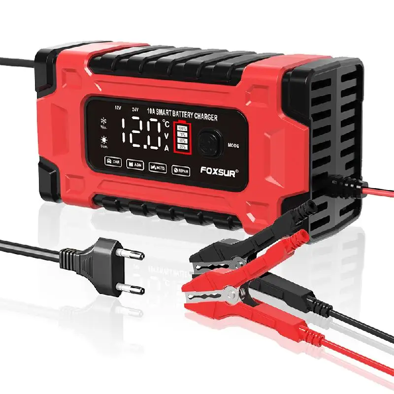 

12V 10A Battery Charger 24V 5A Full Automatic Car Battery Charger Fast Charging 6-180Ah LCD Digital Display Charger Accessories