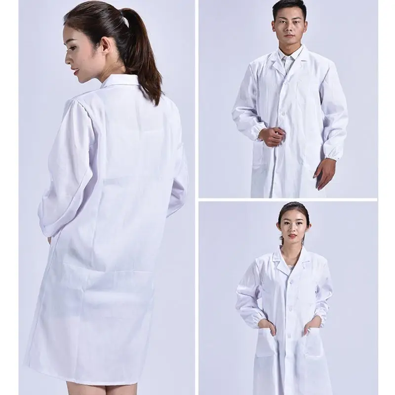 Medical Lab Coat Unisex Long Sleeve White Lab Coat Lapel Collar Button Down