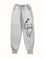 Elegant Cat Print Casual Versatile Women Pants Fashion Trendy Trousers With Drawstring Pockets Comfortable Sweatpants Female 2