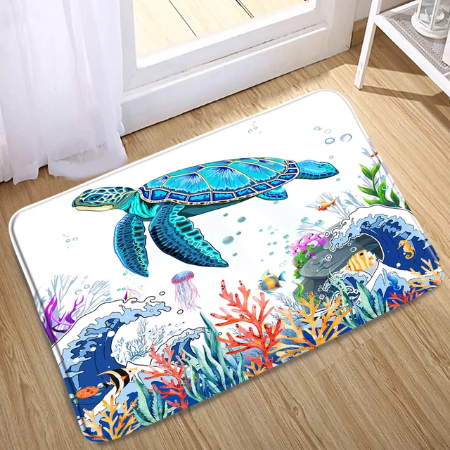 Teal Turtle Wave Kitchen Mat: A Creative Home Decor Addition