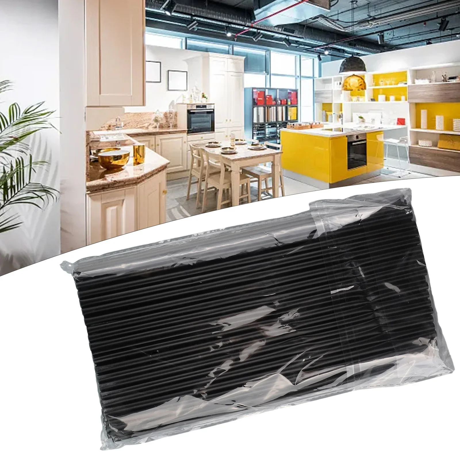 100pcs PP 260 X 6 Mm Black Bubble Tea Drinking Disposable Straws Plastic Tubes DIY 260mm Kitchen Dining Bar