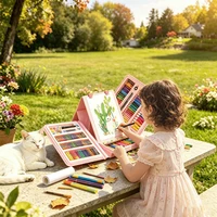 208 PCS Super Mega Kids Art Set, Portable Pink Drawing Kit with Easel, Crayons Colored Pencils Watercolor Paint, Art Supplies Gift for Boys Girls 2
