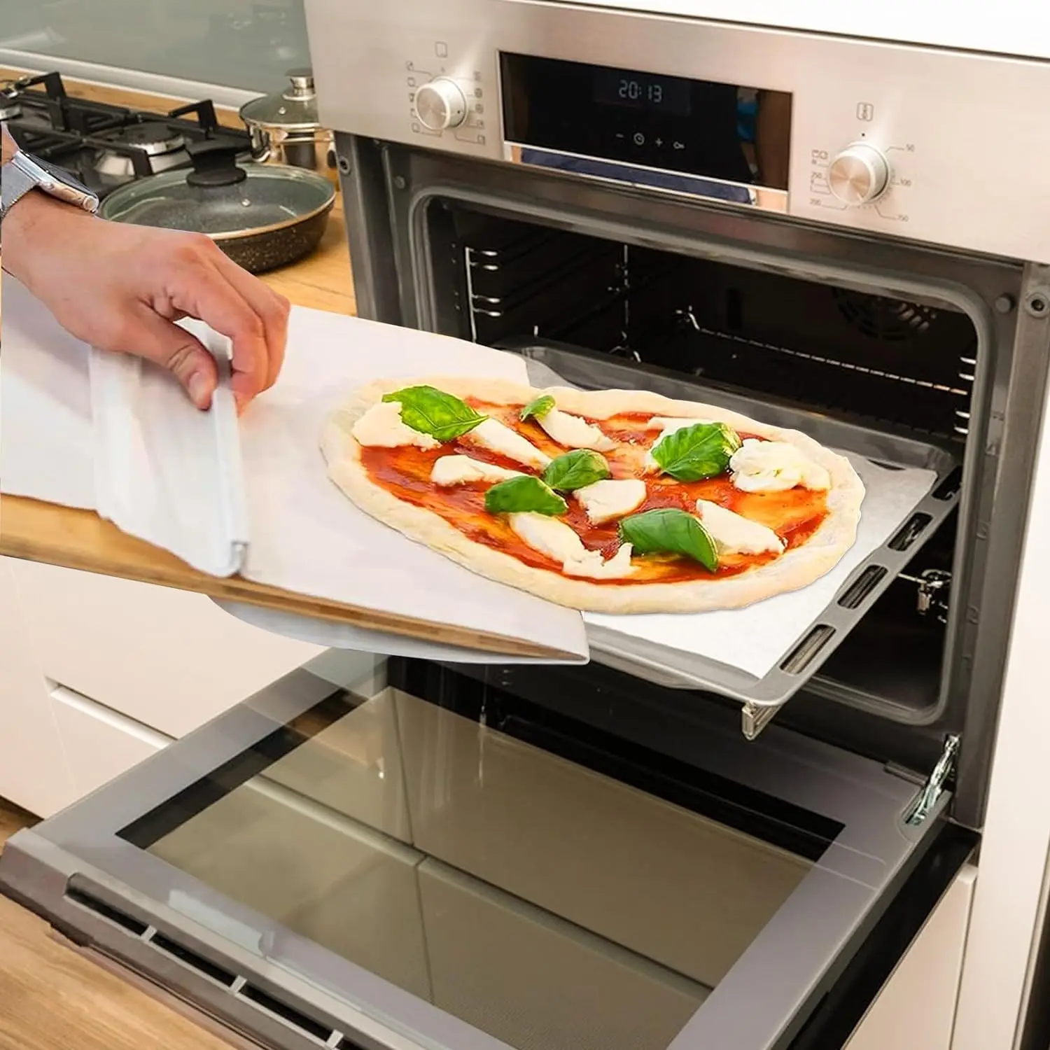 55*35cm Sliding Pizza Peel Shovel Removable Wooden Handle Pizza Spatula with Tarps Baking Tools