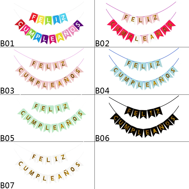 Party Decorations Birthday Banner Birthday Streamers 1set Paper Bunting Garland spanish language Banners Flags Birthday Party Happy Birthday Decoration Supply Baby Shower Decoration