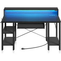 Computer Desk with LED Lights & Power Outlets, 54” Gaming Desk with Storage Shelves, Home Office Desk with Keyboard Tray 1