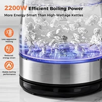 Bouilloire électrique en verre 1,7 L, 2200 W, bouilloire à ébullition rapide avec lumière LED bleue, arrêt automatique et protection contre l'ébullition à sec, bouton de filtration pour ouvrir le couvercle, verre transparent, conception sans fil 2