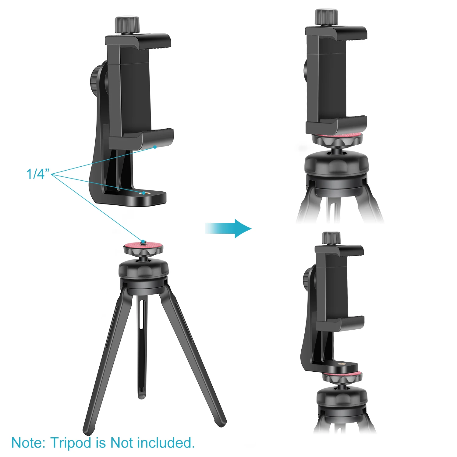 Universal Cell Phone Clip Mount - Smartphone Holder with Vertical Horizontal Bra
