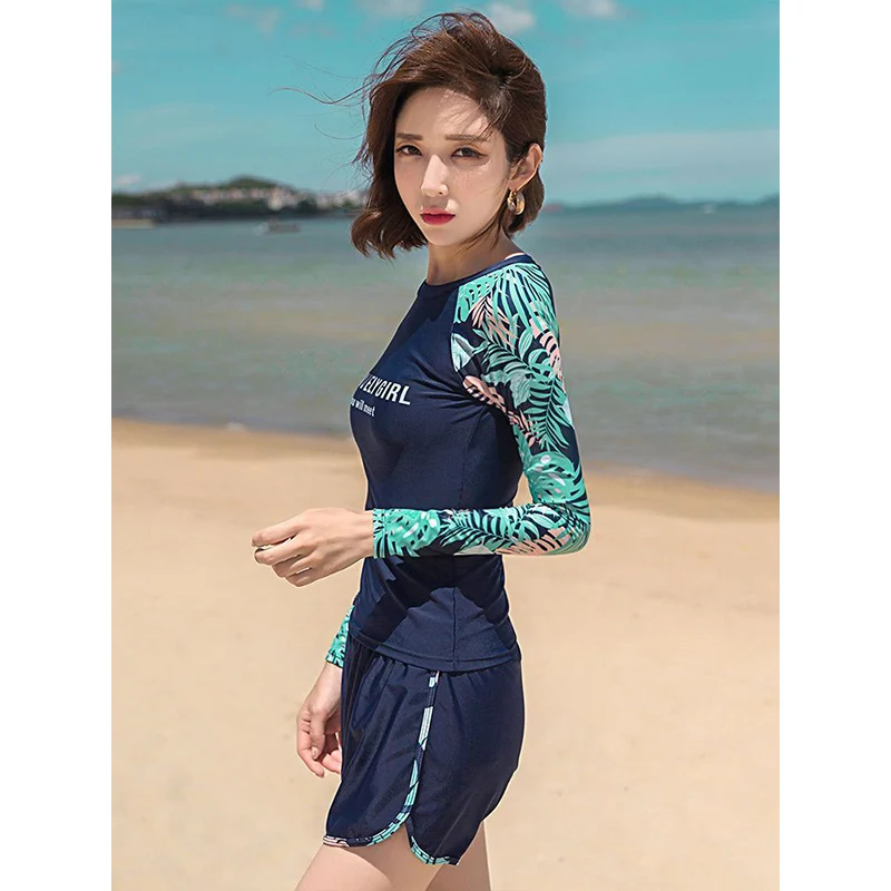 Summer Autumn KPOP Fashion Harajuku Women's Three Piece Swimsuit Sweat Long Sleeve Sexy Swimwear Lady Sexy Chic Female Clothes