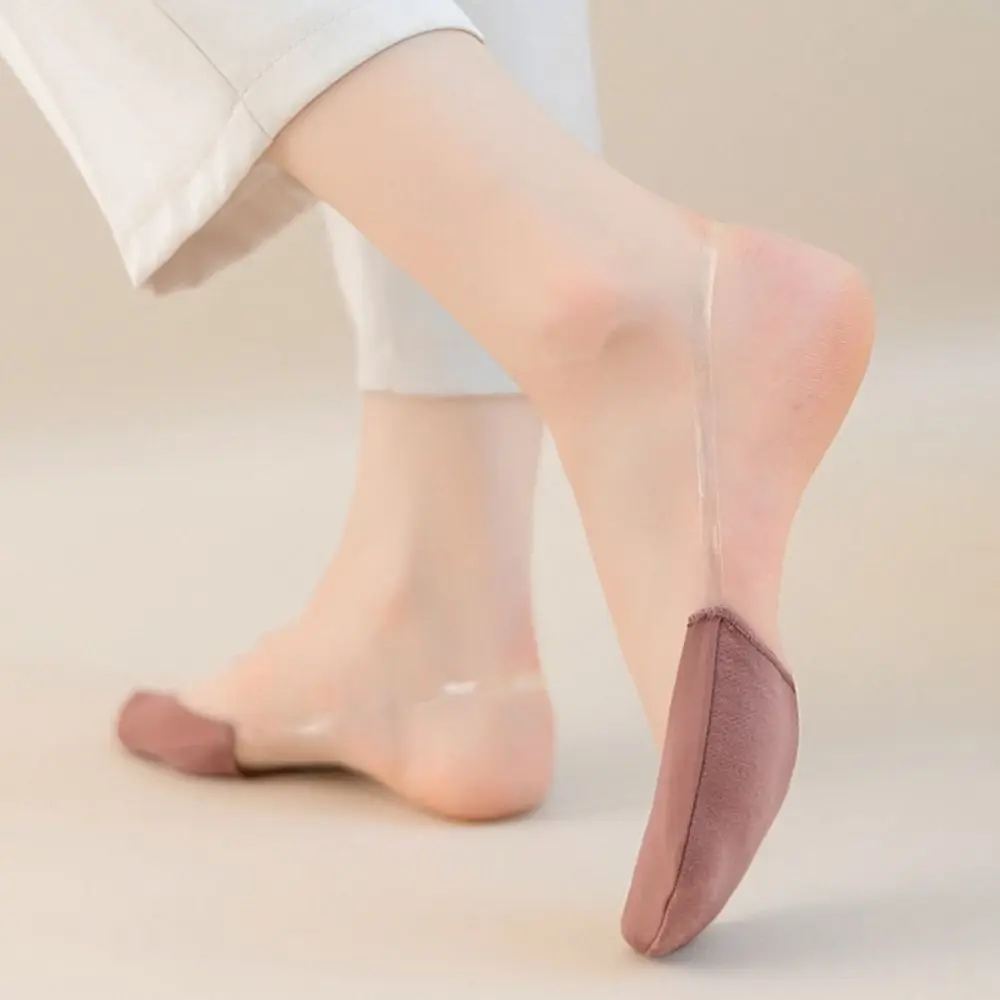 여성용 부드러운 코튼 하이힐 양말, 뒤꿈치 없는 패션, 미끄럼 방지 보이지 않는 양말, 하프 팜 통기성 보트 양말, 5 켤레