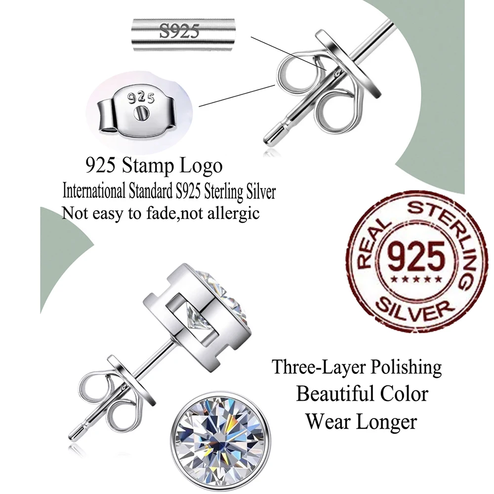 CWWZircons Ohrstecker aus Sterlingsilber 925, klassische Lünette, rund, kubischer Zirkon, für Damen, Größe 4, einfacher Schmuck, Geschenk SE016 – Detail 6
