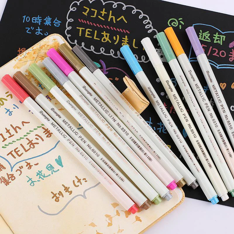 6-12Pcs/Box Drawing Painting Marker Pens Metallic Color Pens for Black Paper Art Supplies Marker Pen Stationery Material Escolar
