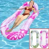 Floating Water Hammock Portable Swimming Air Mattress Foldable with Backrest Armrest Pool Accessories Inflatable Floating Row 4