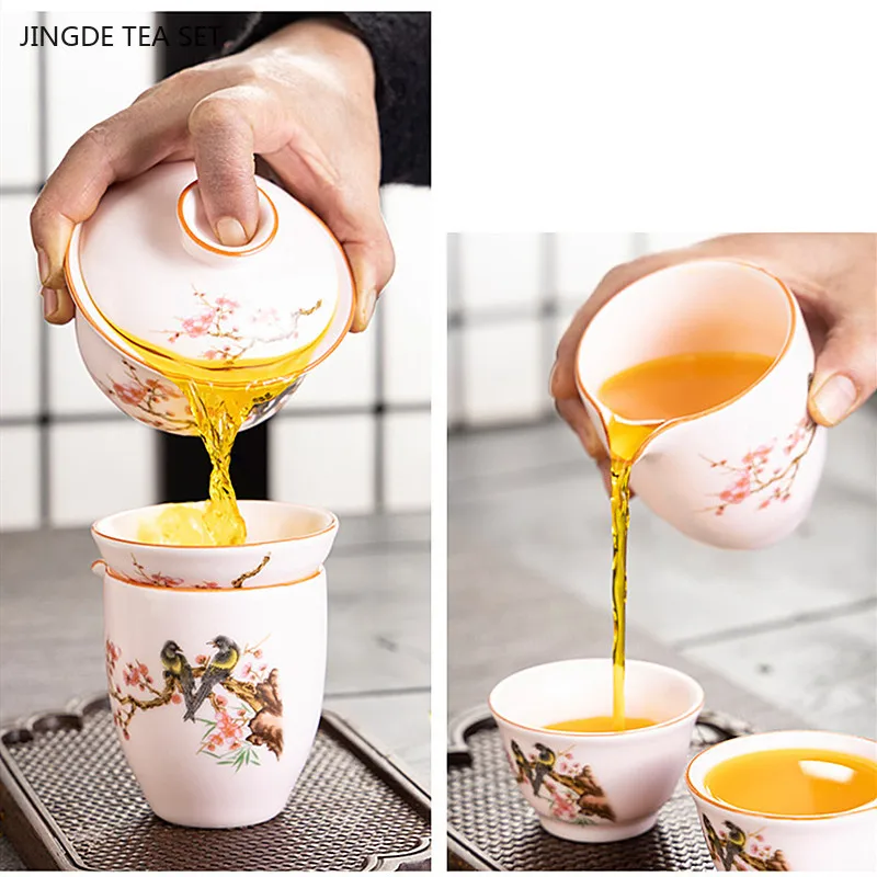Ru Kiln Hand-painted Ceramic Tea Set Exquisite Gaiwan Teapot and Cup Set Home Beauty Tea Infuser Custom Tea Ceremony Gifts