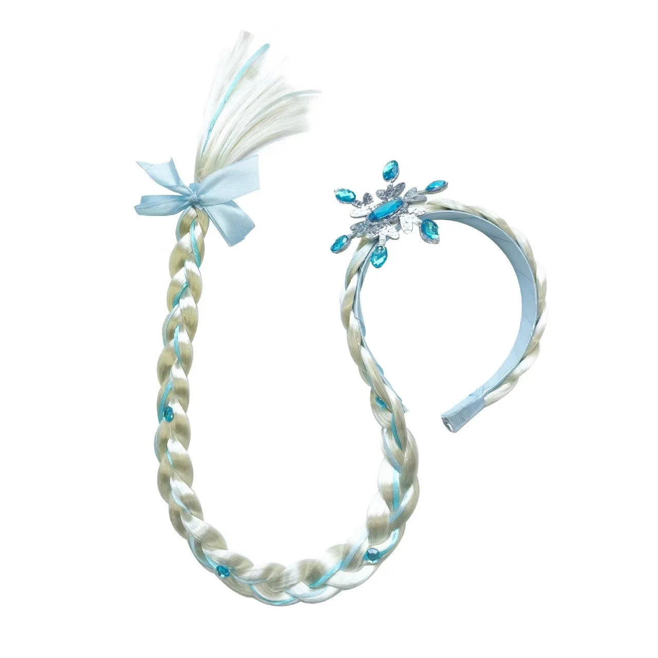 Princess Wig Braids Children's Crown with Flower Braids Long Hair Princess Headband Braid Skirt Accessories