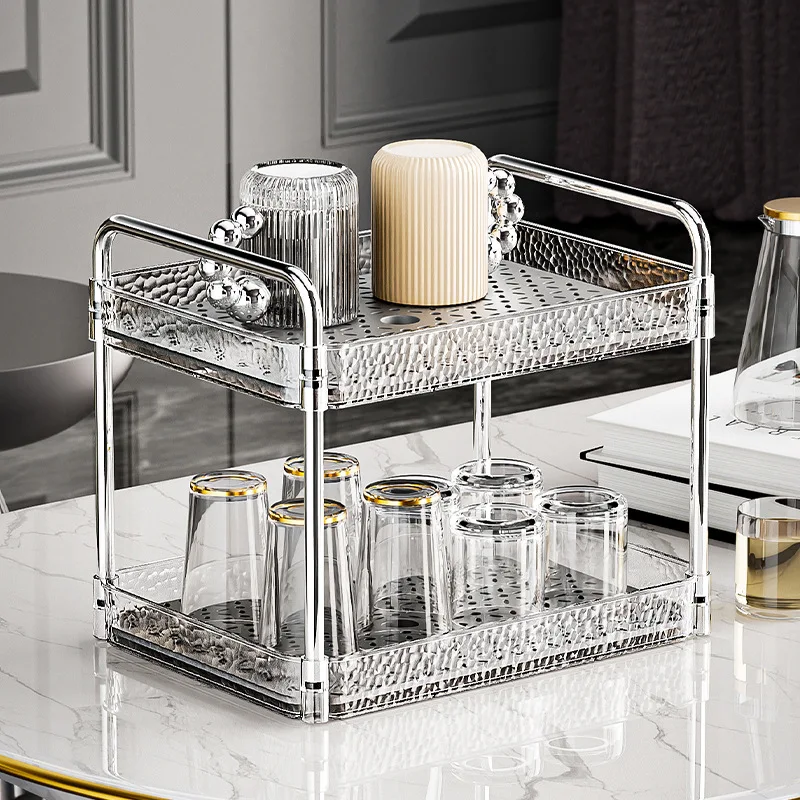 

Cup Drain Rack Transparent PET Water Cup Storage Holder Household Living Room Tabletop Tray Tea Set Multi-Layer Storage Shelves