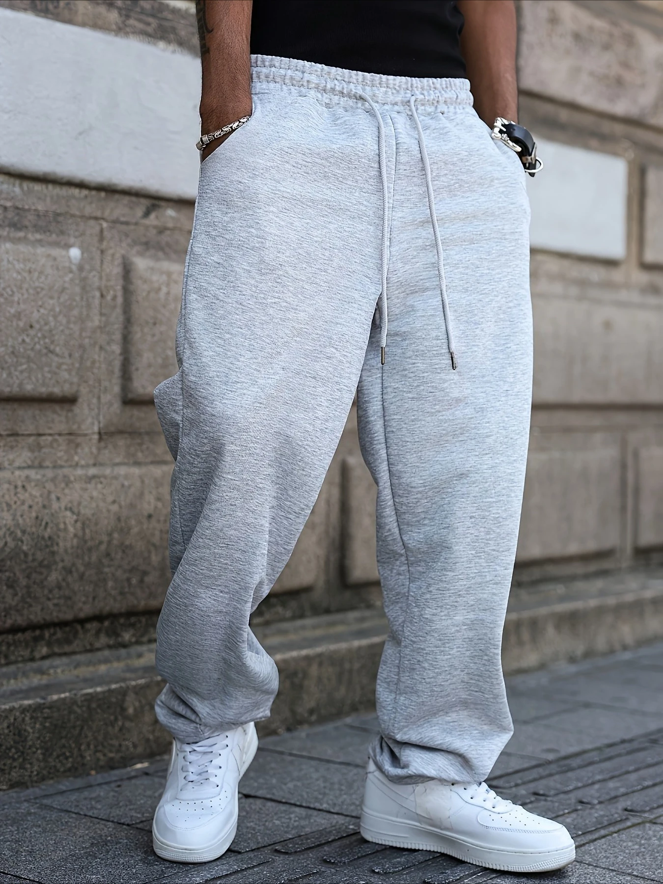 Men's Oversized Knit Jogger Pants Loose-Fit Casual Athletic Pants Elastic Cuff Waist All-Season Comfort Functional Gym