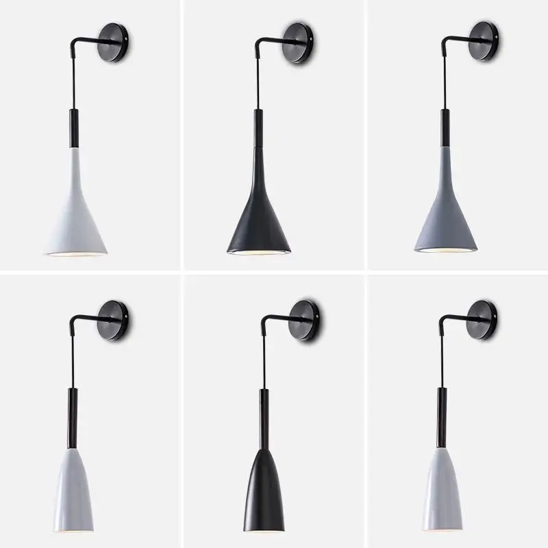 모던 침실 침대 옆 벽 조명, 그레이 화이트 블랙 알루미늄 벽 스콘스, LED E27 벽 램프, 실내 거실 조명기구