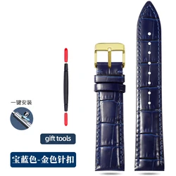 Genuine Dark Blue Leather Unisex Watch Strap - Multiple Width Options - 22mm (Royal blue - gold)