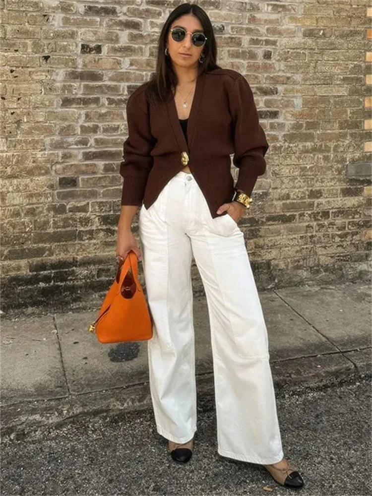 Knitwear V-Neck Cardigan Coat For Women Long Sleeve Fashion Autumn Elegant Cropped Outwear Knit Women's Cardigan Top