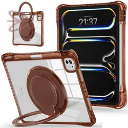 360 - Degree Rotating Handle Stand Clear Tablet Case - Pro 2024 13inch (Coffee)