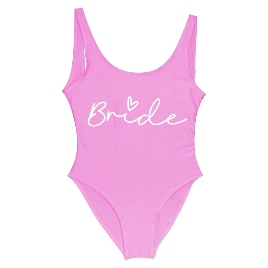 S-3XL Rose Gold Print Team Bride One Piece Swimsuit Squad Mulheres Swimwear Bachelorette Party Swimsuit Beatchwear Maiô