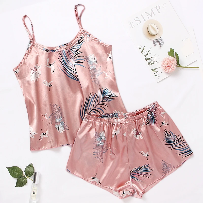 Women's Home Clothes Sexy Pajama Sets Cartoon Pattern Pajamas Strap Sleeveless Cami Set Sleepwear Female Summer Pijama Nightwear women pajamas set women pajama suit