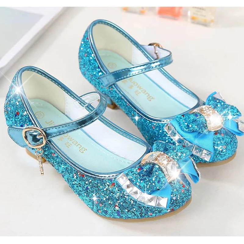 Kids Leather Shoes Girls Wedding Dress Shoes Children Elsa Princess Bowtie Dance For Girls Casual Flat Sandals