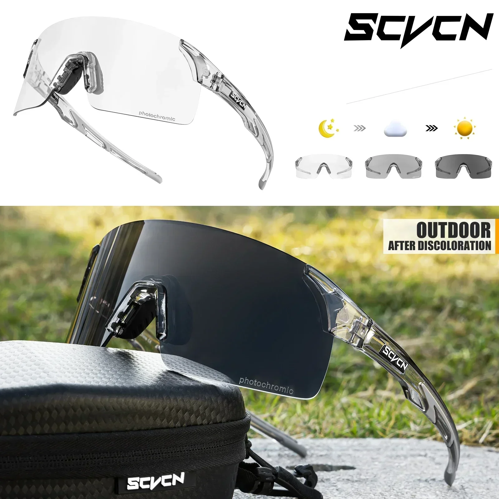 Scvcn Photochromic Cycling Glasses Sunglasses for Man Outdoor Sports Bike Glasses  MTB Fishing Hiking Eyewear Bicycle Goggles