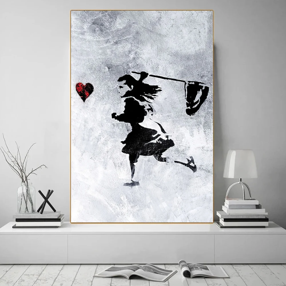 Urban Graffiti Abstract Art Canvas - Girl With Balloon Wall Decor