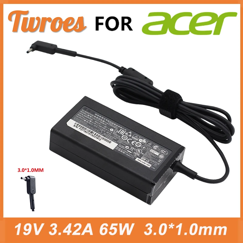 Caricabatterie Adattatore Per Laptop 65W 19V 3.42A 3.0*1.0Mm Per Acer Aspire S7 391 V3-371 Switch12 Pa-1450-26 A13-045N2A 547H 56Rq Sf314-51-7