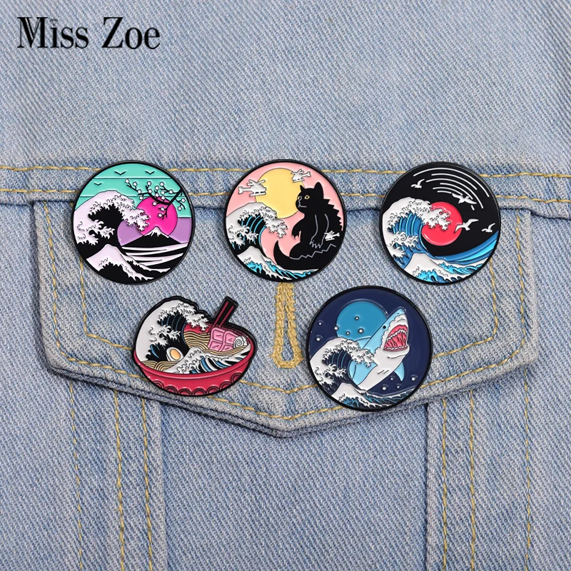 Tier Surfen Emaille Pins benutzer definierte Ozean Spray Ölgemälde Serie Broschen Revers Abzeichen Cartoon Tiers chmuck Geschenk für Freunde