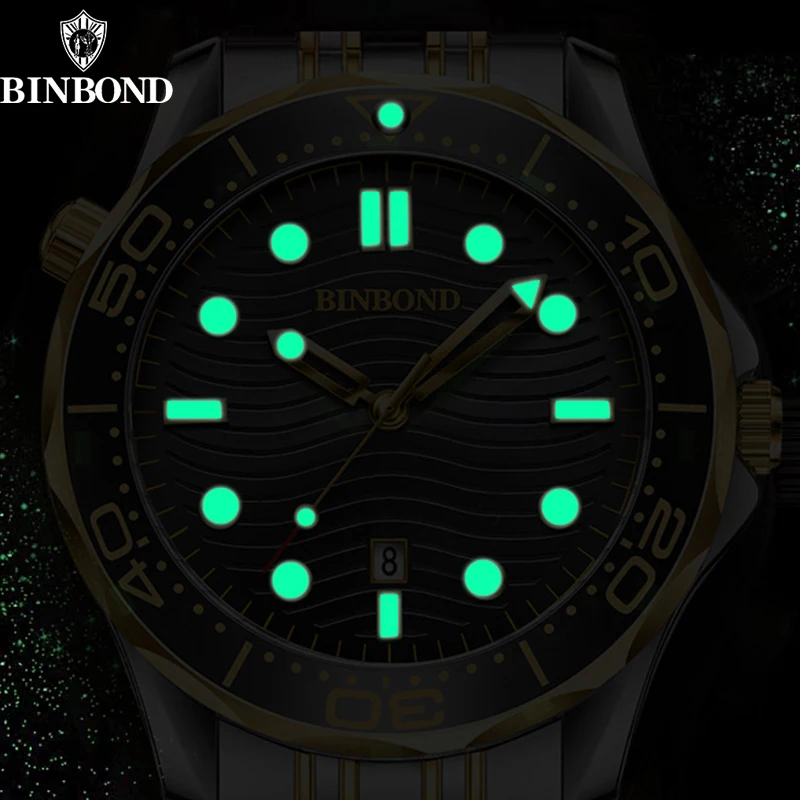 BINBOND Luxury Sea Horse Series Men's Quartz Watch - Elegant Luminous Waterproof Design