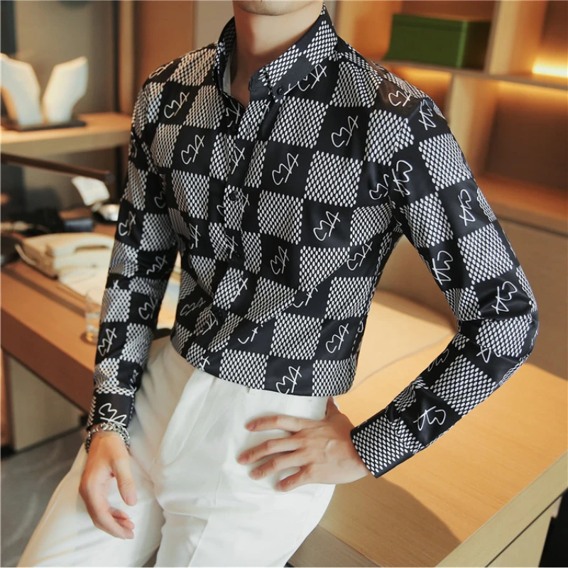 Brand Plaid Shirts Men Long Sleeve Slim Casual Shirts High-quality