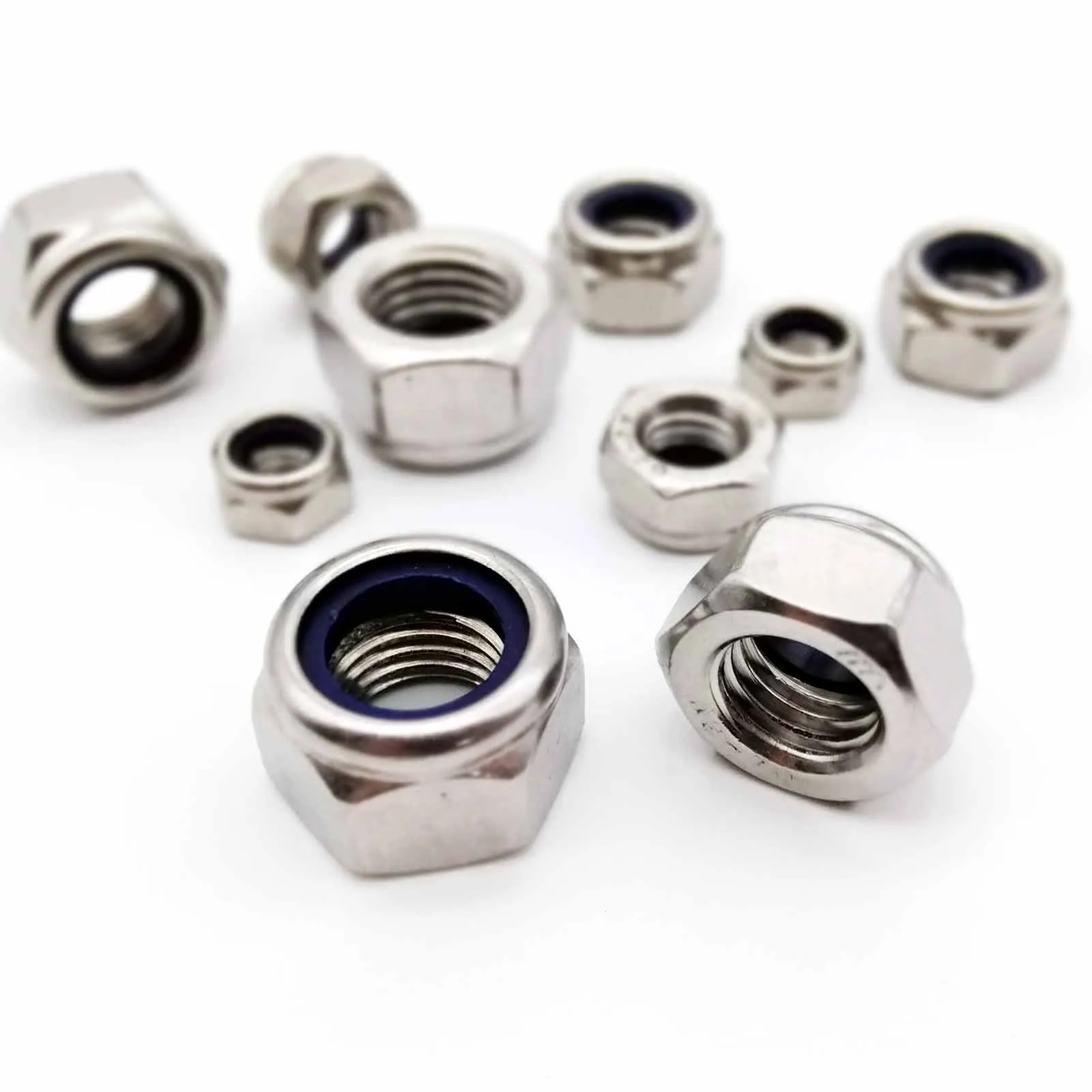 2/5/10/50X M2 M2.5 M3 M3.5 M4 M5 M6 M8 M10 M12 M16 304 Stainless Steel Hex Hexagon Nylon Insert Self Lock Nut Nylock Nut Locknut hexagon nuts nylon lock nut locking nuts