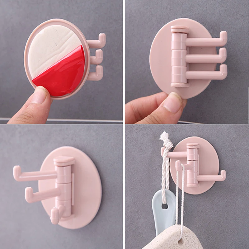 Multifunctional Bathroom Hook Rotatable Seamless Adhesive Hanger Powerful 3 Branch Wall Stick Hooks Kitchen Storage