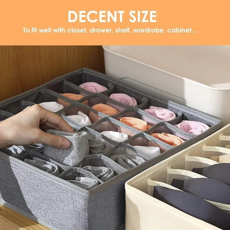 1/2/3 Pack Gray Sock Underwear Organizer Dividers 16/24/64 Cell Fabric Foldable Closet Organizers Storage Boxes for Storing Sock 3