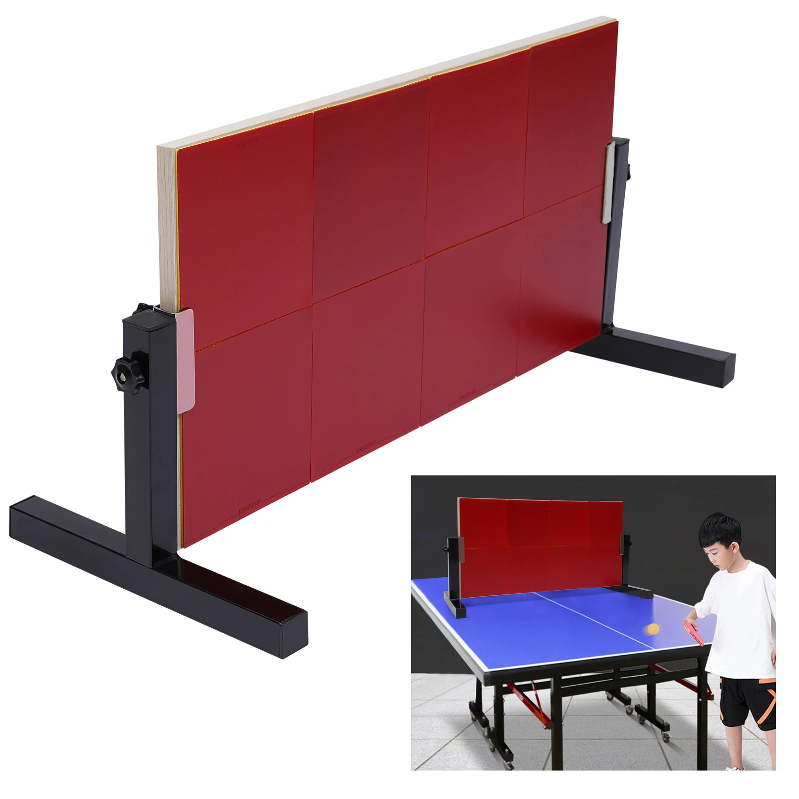 Table Tennis Rebound Board Rebounder with 8 Red Rubbers, Self Training Equipment Easy to Install