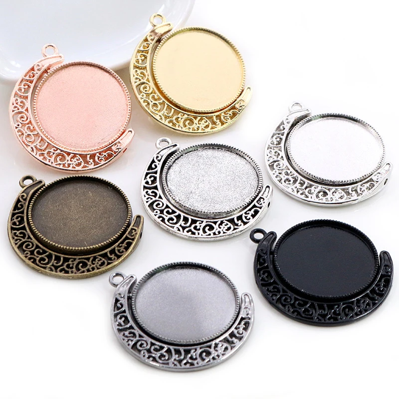 5pcs 18mm 25mm Innere Größe Mond Rotation Doppel Seite 7 Farben Überzogen Cameo Cabochon Basis Einstellung Charme neue Mode Anhänger