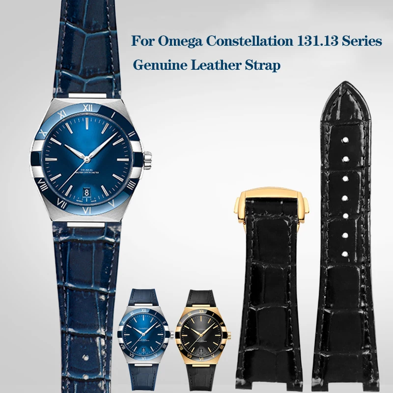 Cinturino In Vera Pelle Per Cinturino Omega Constellation Serie 131.33 131.13 Blue Notch 25X13Mm 25X14Mm Bracciale Per Orologio Da Lavoro