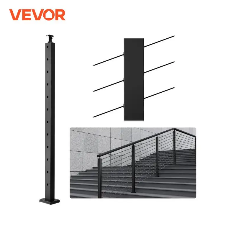 VEVOR Cable Railing Post Pre-Drilled Holes SUS304 Stainless Steel Cable Rail Post with Horizontal /curved Bracket Black/silver