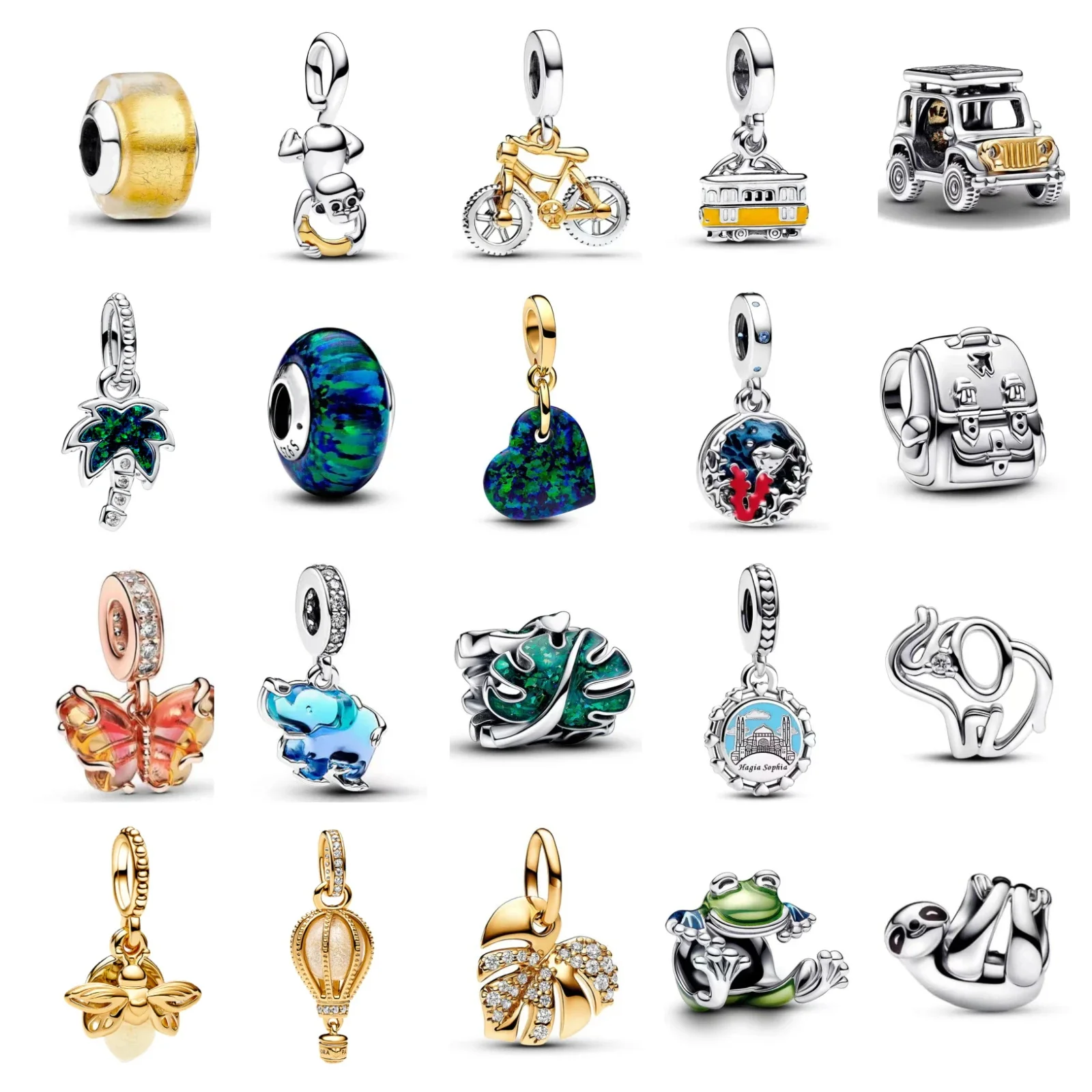 

Браслет Pandora женский из серебра 925 пробы, с подвеской-слоном и лягушкой