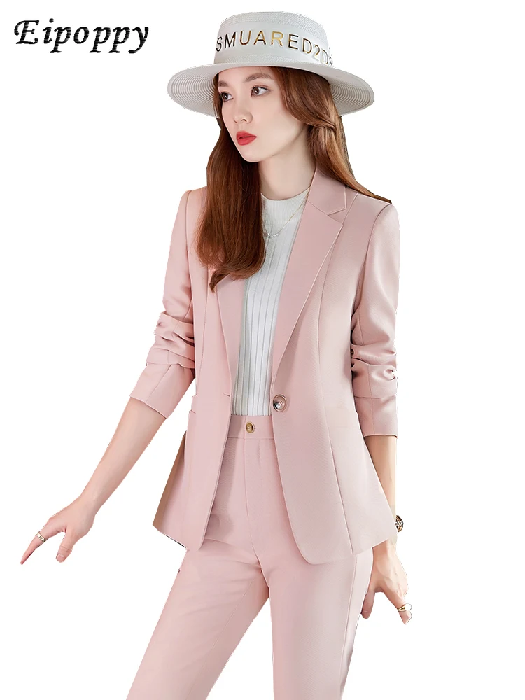 office-ladies-formal-pant-suit-women-female-business-work-wear-2-piece-set-pink-purple-green-red-navy-solid-blazer-and-trouser