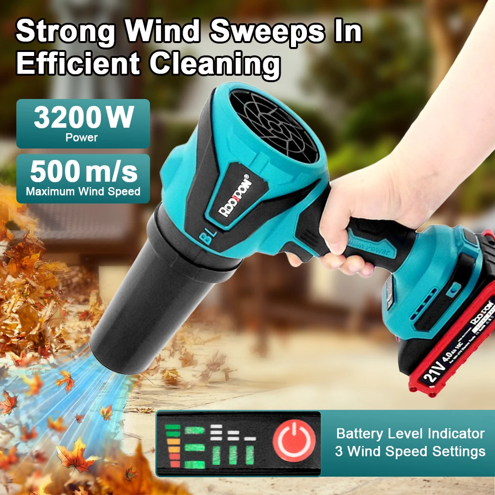3200W 강력한 휴대용 송풍기 350000RPM 터보 제트 팬 진공 청소기 3단계 무선 정원 청소 파워 블로워 도구 이미지 2