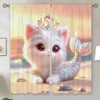 Mermaid Cat Elegant Room Curtains for Living Room Cheap Things With Free Shipping for Home Interior Curtains Blackout Curtain 1