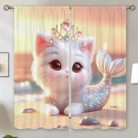 Mermaid Cat Elegant Room Curtains for Living Room Cheap Things With Free Shipping for Home Interior Curtains Blackout Curtain 1