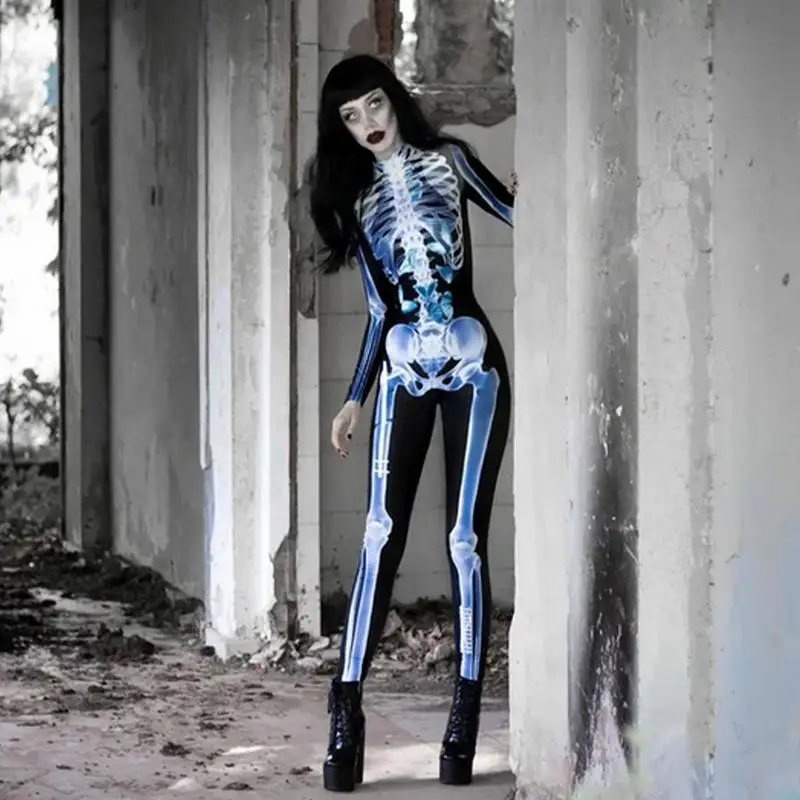3D Skeleton Costumes Halloween Skeleton Outfit Cosplay Costume For Men Women Halloween Cosplay Pretend Role Play Dress Up
