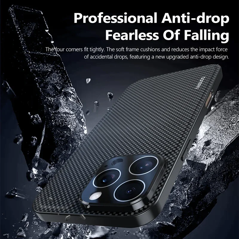 Luxury Matte Carbon Fibre Texture Shockproof Phone Case with Glass Lens Protection